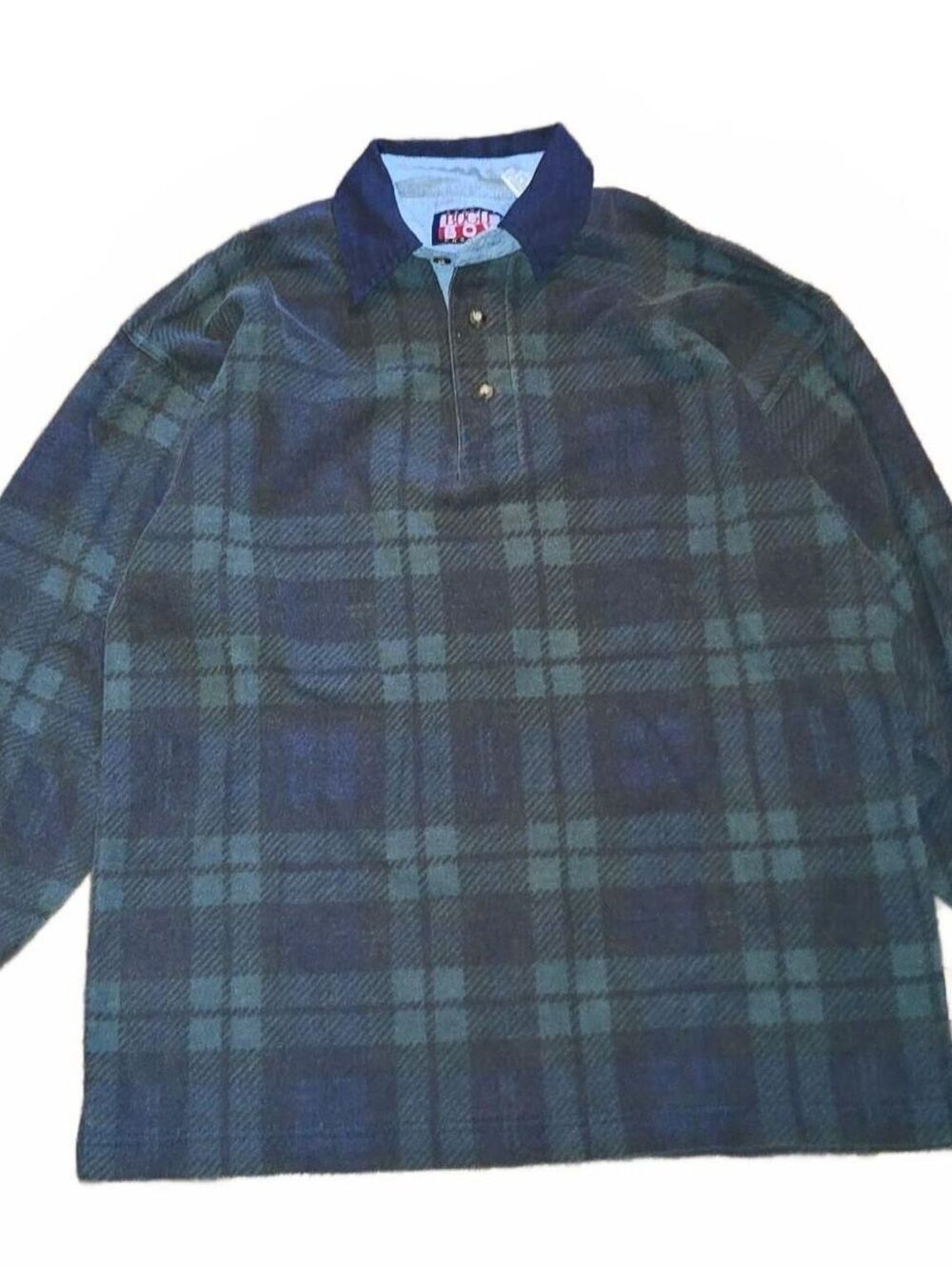 Vintage Bugle Boy Plaid Rugby Shirt Men's Medium 90's Blue Green long sleeve